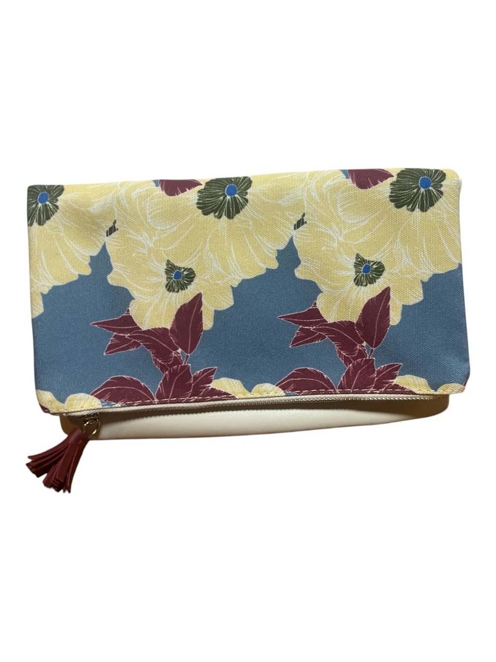 Rachel Pally Floral Fold-Over Clutch in Blue, Cream and Burgundy